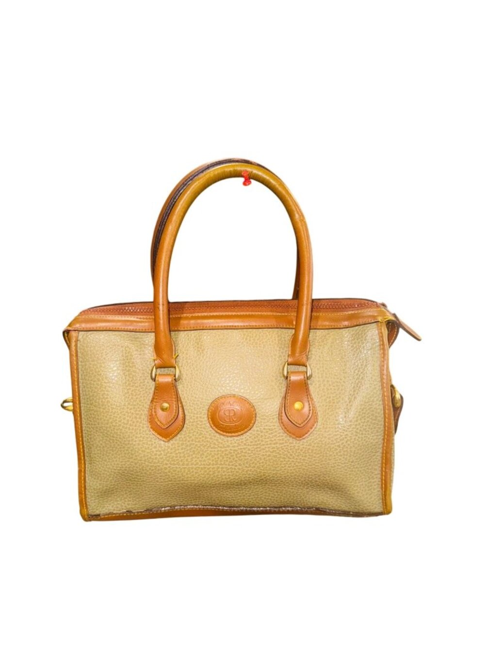 Vintage Y2K Preppy Braciano Belle Rose Pebble Leather Shoulder Handbag Olive Tan